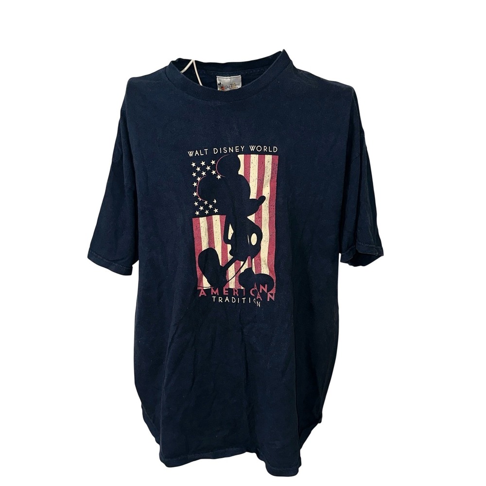 Vintage Walt Disney World Mickey Mouse American Tradition Navy Blue T-Shirt Mens